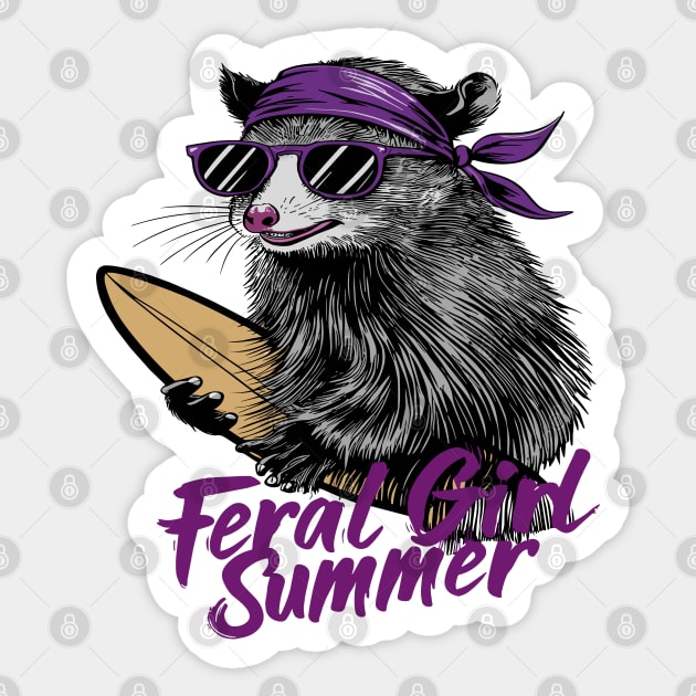 Feral Girl Summer Opossum Sticker by JessArty